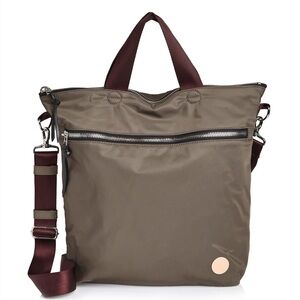 Chic Brown Crossbody Bag with Burgundy Accents